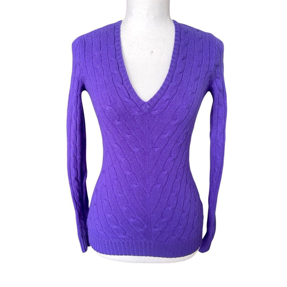 Ralph Lauren Black Label Women's Purple Cashmere Cable Knit Sweater Sz XS Slim